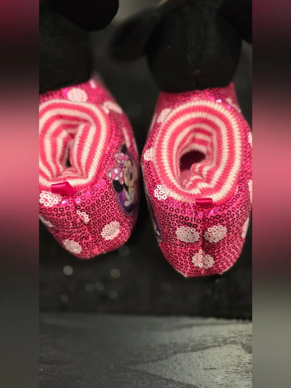 Disney Minnie Mouse Pink Sequin Kids Slippers